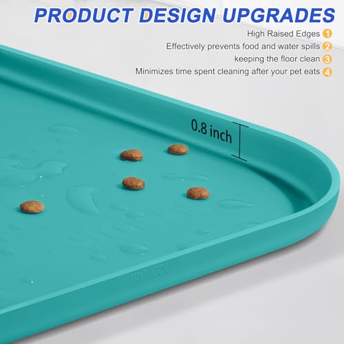 SMILOOL Waterproof Silicone Pet Food Mat with Raised Edge for Dog & Cat - color: Dark Turquoise, size: 24"L x 16"W