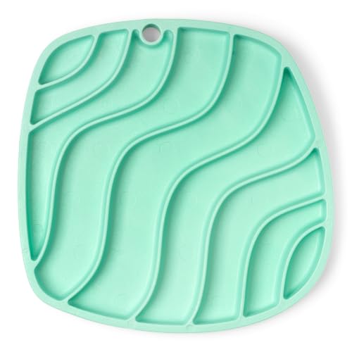 West Paw Seaflex Waves Feast Mat – All-in-One, Slow Feeder, Lick Mat – Encourages Foraging & Food Exploration - Engages Picky Eaters & Slow Feeding - Versatile – Easy to Clean, Non-Toxic - Mint - color: Mint, size: Waves