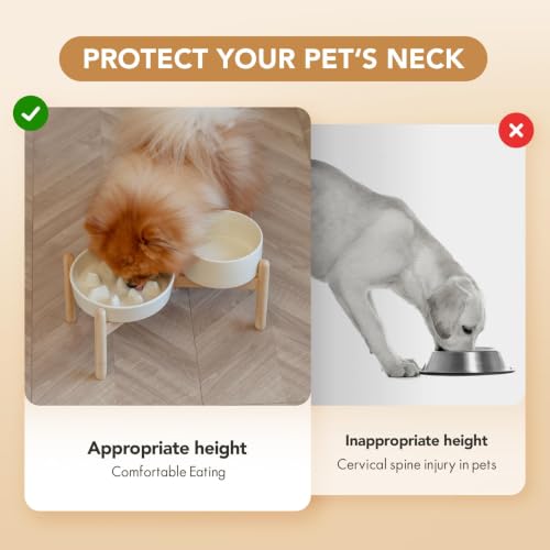 Havniva Elevated Slow Feeder Dog Bowls, 7.3 in Ceramic Slow Feeder Bowl Set - color: Light Yellow