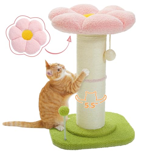 PEQULTI Flower Cat Scratching Post, Super Thick 5.5in Sisal Post, Pink
