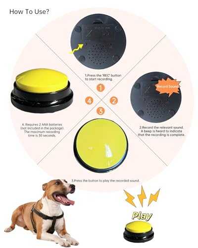 Dog Buttons for Communication Voice Recording Buttons for Classroom and Pet Training 30-Second Record & Playback Dog Buttons for Study, Office, Family, and Kids (Yellow, one) - color: Yellow