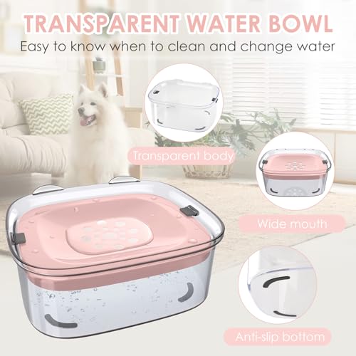 AONKEY 3L No Spill Dog Water Bowl with Slow Drinking Disk(Pink) - color: Pink