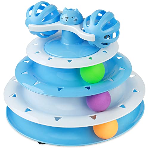UPSKY Cat Toy Roller 4-Level Turntable with Colorful Balls and Bell Ball - color: C-Gradient Blue