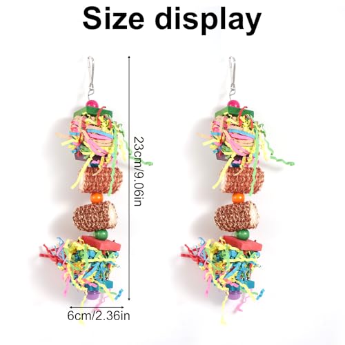 2pcs Bird Toys, Parrot Toys for Parakeets Cockatoos Cockatiels Budgie Conure Macaw Corn Cob Shredding Paper Tearing & Foraging Toy Chewing Hanging Toy Cage Accessories for Small & Medium Birds Pet