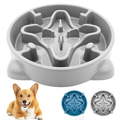 VANNON Slow Feeder Dog Bowls Durable Puzzle Feeder Non Slip Dog Food Dish Bloat Stop Food Bowls for Small Medium Dogs, 3 Cups, BPA Free, Grey - color: H-Grey-Medium-3Cups
