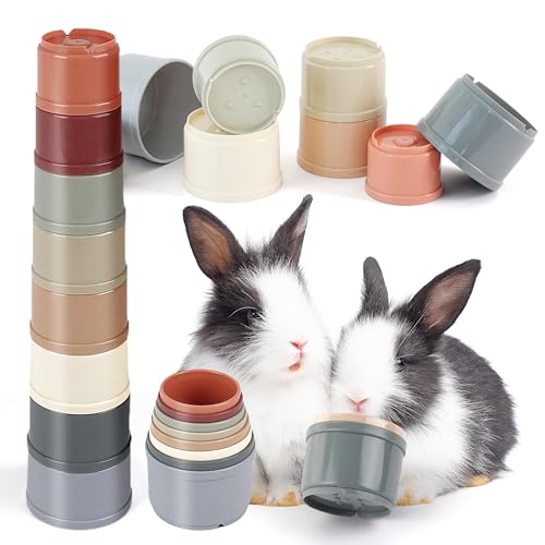 HIIMALEX 8-Pcs Bunny Toys Stacking Cups for Rabbit Foraging and Play Bunny Essential Toys Safe Plastic Accessories for Small Animals Rabbits