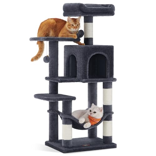 Feandrea Cat Tree, 44.1-Inch Cat Tower, Multi-Level Condo, Smoky Gray - color: Smoky Gray, size: 44.1 Inches