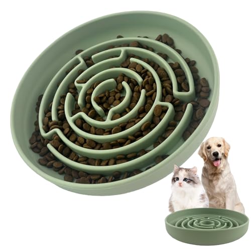Pet Puzzle Bowl, 2 Cups Silicone Slow Feeder Dog Cat Bowl with Suction Cups, Non Slip Puzzle Bottle Lick Mat for Boredom and Anxiety Reduce,Preventing Choking, Dishwasher Safe (Green)