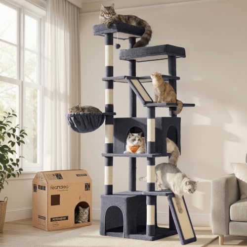 Feandrea Large Cat Tree, 72.6" Tall Sturdy Cat Tower for Indoor, Dark Gray - color: Dark Gray