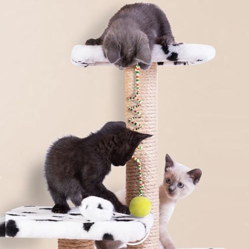 Andiker Cat Spring Toy, Self-Play Stretchable Door Hanging Cat Toy with Bell for Indoor Interactive Cat Toy, Soft Plush Ball with Spring Kitten Toy for Cat Kitten Playing Exercising (Yellow+Blue) - color: Yellow+Blue