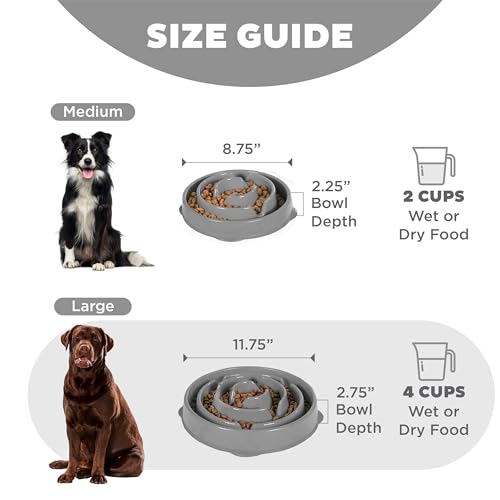 Outward Hound Fun Feeder Slo Bowl Dog Slow Feeder, Drop, Gray, 11.8" - color: Gray, size: Large