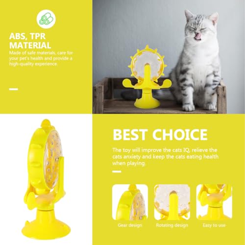 Cat Feeding Toy Rotating Windmill Treat Dispenser Interactive Pet Slow Food Toy with Food Leakage Hole Helps Slow Eating and .11 X 1.57 X 6.69 in - color: Yellow