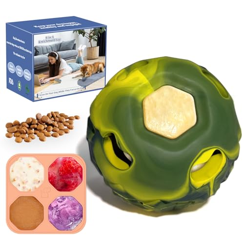 Large Interactive Dog Frozen Treat Toy, Puzzle Enrichment Chew Ball - color: Green, size: Large