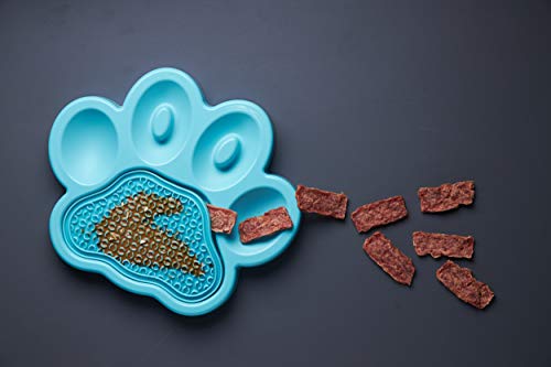 PetDreamHouse PAW 2-in-1 Slow Feeder Interactive Bowl and Removable Lick Mat Pad for Dogs, Puppies or Cats Plate Food Treats Controls Fast Eating Anti Bloating - Blue