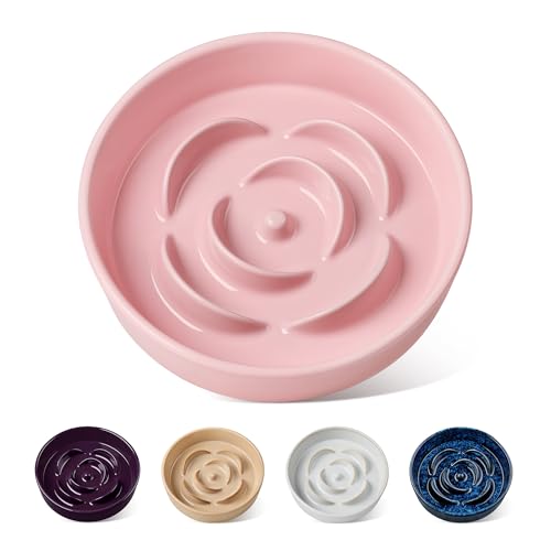 vancasso Ceramic Slow Feeder Dog Bowl, 0.6 Cup Puzzle Dish for Small Breeds - color: Pink, size: S - 0.6 Cups