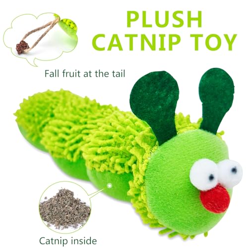 miwoowim 3 Pack Plush Caterpillar Cat Kicker, 9" Catnip & Gall Fruit Toy