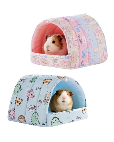 2 PCS Guinea Pig Hideout Guinea Pig House Guinea Pig Bed, Washable Hamster House Small Animal Cage Accessories for Mouse Chinchillas Hamsters Hedgehogs Ferrets Bearded Dragons and Rats - color: Pink+Blue, size: 7.8*7in