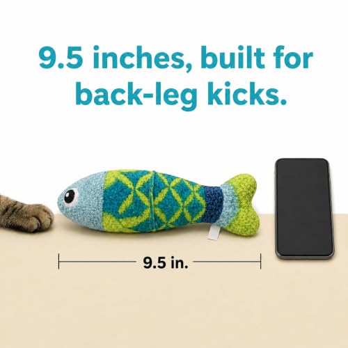 Refillable Catnip Toys for Cats, 9.5 in Crinkle Kicker Fish