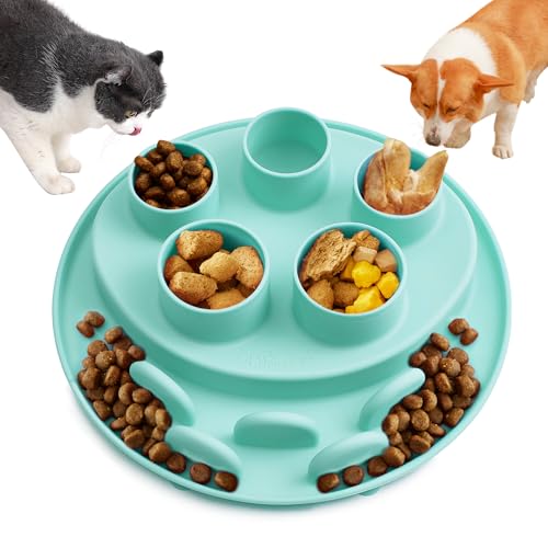 Puzzle Feeder Slow Feeder, Interactive Cat Puzzle Toy for Mental Stimulation, Silicone Cat Enrichment Toys, Reduces Boredom and Trains Intelligence, Green