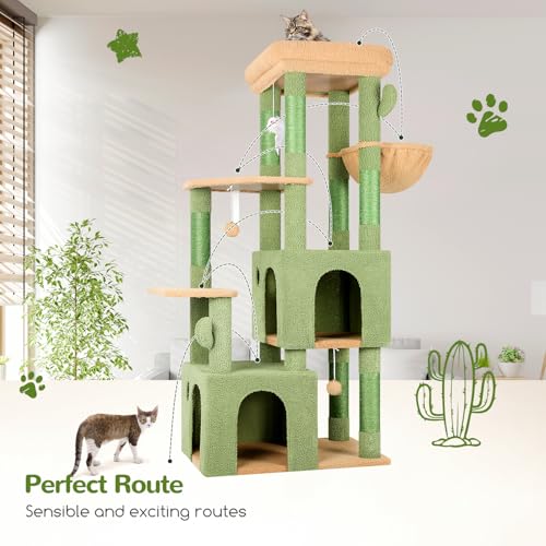Globlazer Heavy Duty Cactus Cat Trees for Big Cats Maine Coon, F61, Green - color: Cactus, size: 61inch