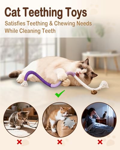 Cat Chew Rope Toys 6Pcs with Catnip, Indoor Cat Teething Toys for Kittens, Interactive Catnip Kitty Toys for All Breeds (3PCs Chew Rope & 3PCs Silvervine Sticks) - style: 3PCs Chew Rope & 3PCs Silvervine Sticks
