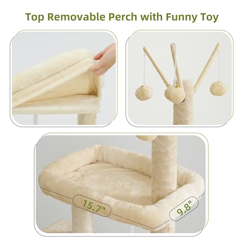 Gitelsnour Cat Tree Tower for Indoor Cats, Top Platform with Toy, GCT006SM - color: Beige, size: 47.24 inches