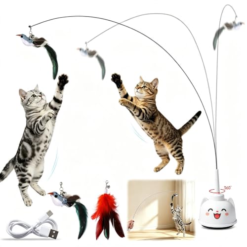 Interactive Cat Toys for Indoor Cats Toy Wand 360°Automatic Moving Cat Toys - color: White