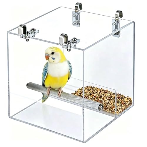 Automatic Acrylic Bird Feeder No Mess Bird Feeder Cage for Small Birds - size: L: 6.2" x 6.3" x 6.3"