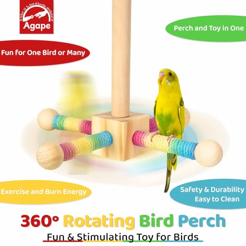 Agape 360° Rotating Bird Perch Stand, Wooden Parrot Exercise Toy - size: Small
