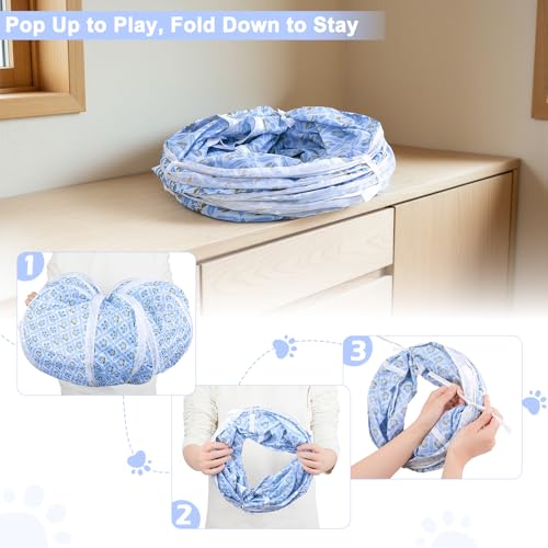 Glittme S-Shape Cat Tunnel, Foldable Cat Tunnels for Indoor Cats - color: Blue Flowers