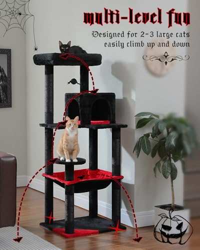 MUTTROS 56.3" Cactus Cat Tree with Metal Hammock, 6 Tiers, Black - color: Black, size: 56.3in