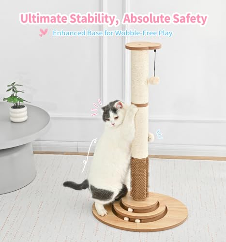 Made4Pets Tall Cat Scratching Post for Indoor Cats with Self Groomer, 33.6" - size: 33.6"H