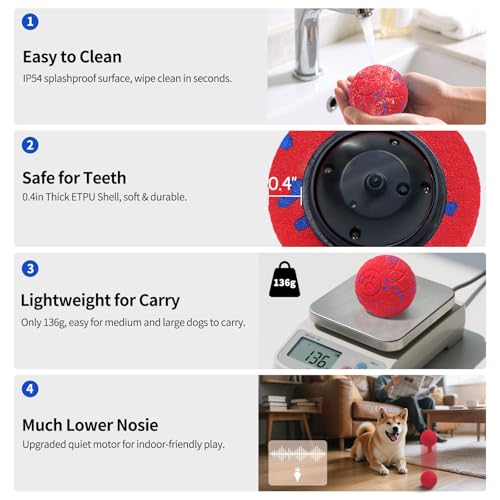 SCHITEC Interactive Dog Toy Ball, Automatic Moving & Bouncing Ball (Red) - color: Red