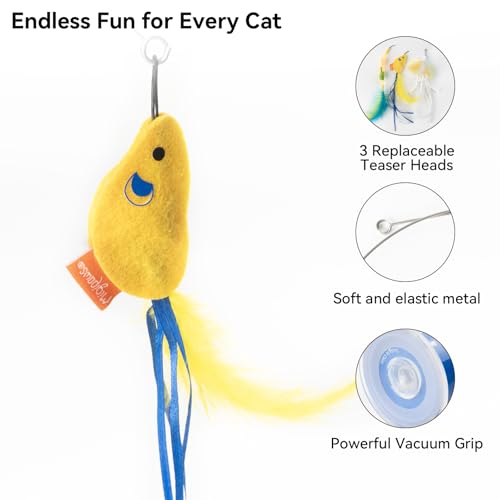 Migipaws Interactive Automatic Cat Teaser Wand Toy with Strong Suction Cup, 70cm Flexible Wire & DIY Bending Design, Rechargeable Cat Exercise Toy with Auto Timer for Indoor Cats (Blue) - style: Blue