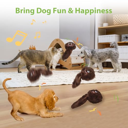 PETGEEK Interactive Dog Toys Ball - Rechargeable, Squeaky Plush Crazy Bouncer Dog Ball with Wiggles & Vibrations, Durable Moving Vibrating Toy for Small, Medium, Large Dogs (6 Inches, Brown) - color: brown