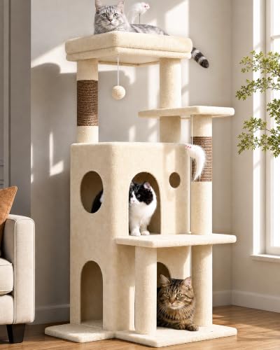 Globlazer Cat Tree Tower for Indoor Cats Large Adult, FC50, Beige - color: Beige, size: XL