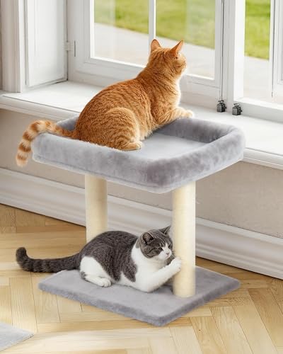 19" Small Cat Tree with Scratching Post for Indoor Cats with Perch - color: Light Gray