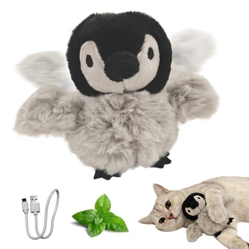 Puffluv Flapping Cat Toy,Interactive Penguin Flapping Bird,CAN NOT Fly Auto Chirping & Beating Wings 5 Modes, USB Charging with Catnip for Indoor Kittens Active Fun - style: Penguin