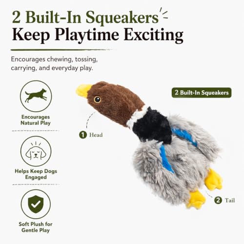 Extra-Plush Stuffing-Free Duck Dog Toy, Soft Plush Squeaky Toy with 2 Squeakers and Crinkle Wings for Small Medium Dogs, Long Pile Toy for Gentle Chewers - color: Brown