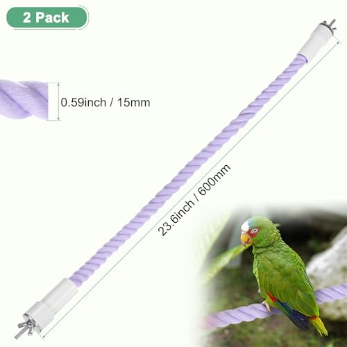 M METERXITY 2-Pack Rope Perches for Bird Cages, 23.6 in Length Comfort Grip Flexible Rope Perch Beak & Paw Grinding for Parrots/Cockatiels/Parakeets, Bird Platform Sand [Purple] - color: Purple, size: 23.6 in