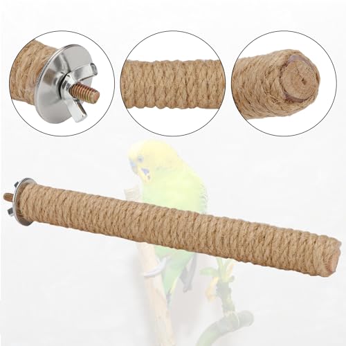 Hypeety Bird Perch Stand Natural Wood Parrot Hemp Rope Perch, 11.81''/30cm