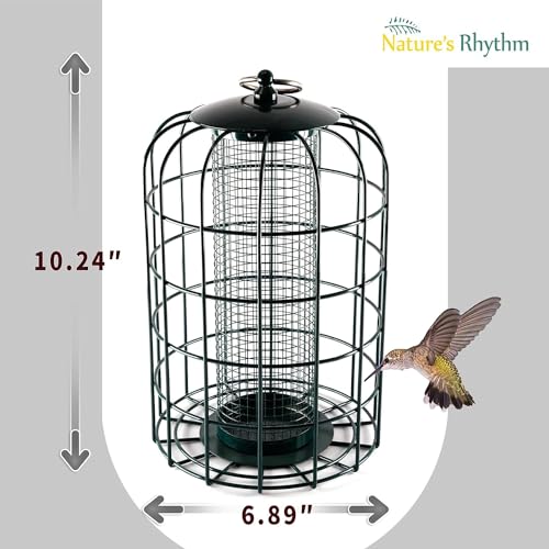 Nature's Rhythm Outdoor Hanging Bird Feeder Cage Mesh Tube Squirrel Proof Wild Bird Feeder with Large Metal Seed Guard Deterrent - size: Mesh Tube Bird Feeder