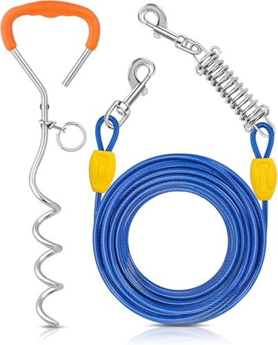 Petbobi Dog Tie Out Cable and Stake, 40ft Heavy Duty Dog Leads for Yard - color: Blue, size: 40 ft (120 lbs)