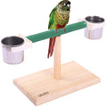 QBLEEV Bird Play T-Stands Tabletop Perch, Wooden Parrot Playstand with Cups - color: Silver