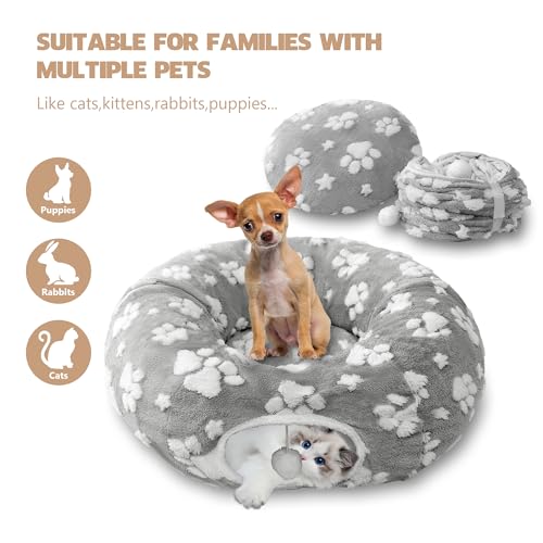 Cute Round Cat Tunnel for Indoor Cats, Grey - color: Grey Paw, size: Round