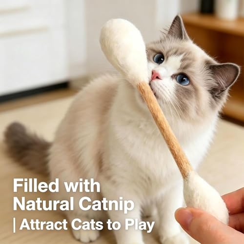 Cotton Swabs Cat Toys with Catnip, Giant Kitten Chew Sticks, Durable Dental Teething Ropes, Indoor Boredom & Dental Care, Pet Play Gift Accessories 6 Pack(Beige) - color: beige