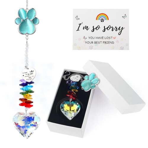Pet Memorial Gifts for Dogs, Pet Sympathy, Dog Memorial Suncatcher - color: Blue Cat Paw