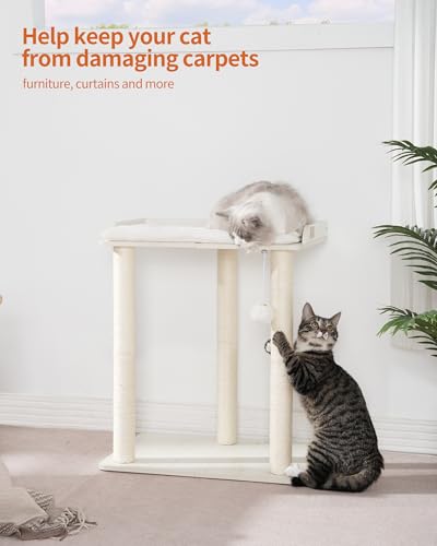 FourFurPets Modern Cat Tree for Large Cats, Full Sisal Cat Scratching Post - color: White, size: 22"L x 15.7"W x 26.7"H