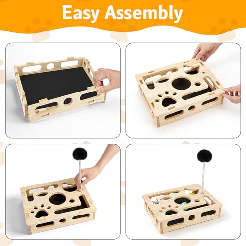 Cat Scratch Puzzle Enrichment Box with 3 Balls & 2 Feather Wands