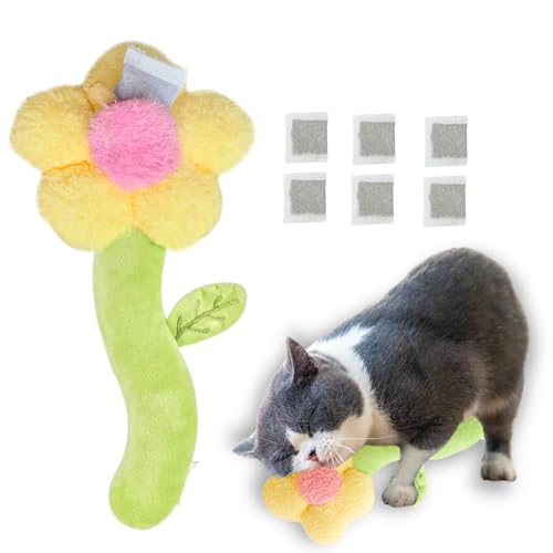 CECE PAW Catnip Refillable Interactive Cat Toy with Crinkle Sound, Flower Kicker Toy for Indoor Cats, Includes 6-Pack Catnip Pouches, Chew, Food Puzzle for Kitten Enrichment - style: Flower